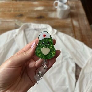 Green Glitter Avocado Nurse Badge Reel